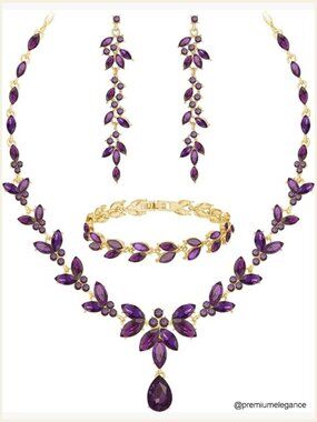 Bridal Crystal Jewelry Set - Necklace Earrings Bracelet Set for Women Wedding